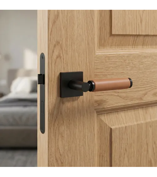 Brass and light leather door handle TUPAI 4200/200 square - design handle