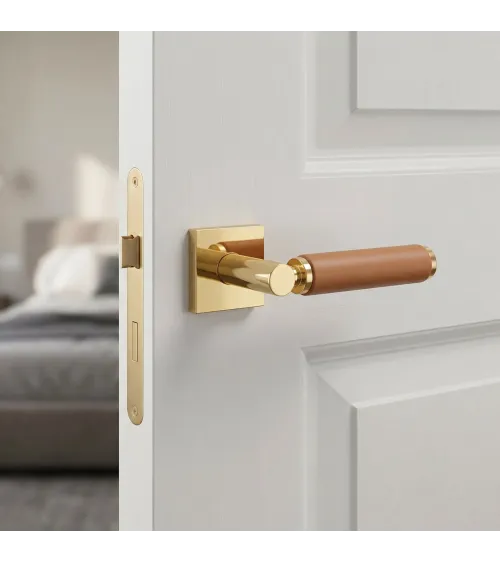 Contemporary light leather door handle TUPAI 4200/200 square - design handle