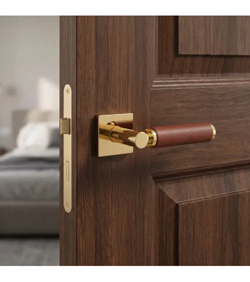 Contemporary light leather door handle TUPAI 4200/200 square - design handle