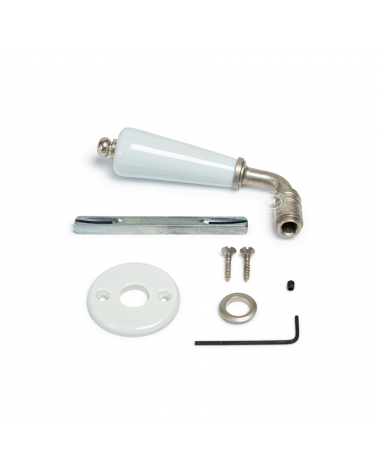 Barrel door handle on white porcelain rose - nickel finish - designer handle