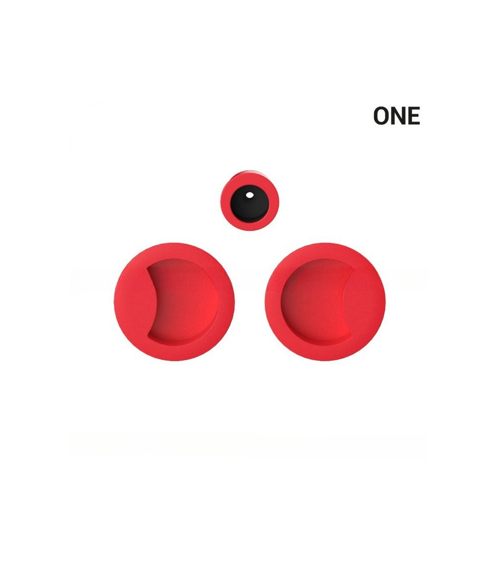 Simple flush pull handle in red, for sliding doors, round plate - Colombo Design Mood OneQ - designer handle
