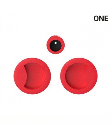 Simple flush pull handle in red, for sliding doors, round plate - Colombo Design Mood OneQ - designer handle