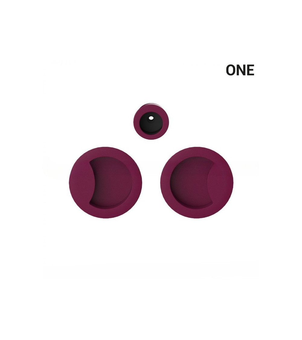Simple flush pull handle in purple, for sliding doors, round plate - Colombo Design Mood One - designer handle
