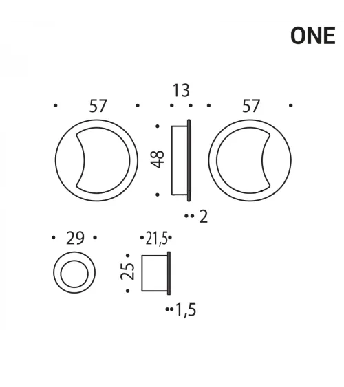 Anthracite-coloured simple flush pull handles for sliding doors, round plate - Colombo Design Mood One - designer handle