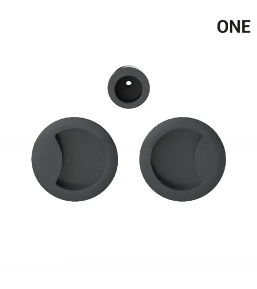 Anthracite-coloured simple flush pull handles for sliding doors, round plate - Colombo Design Mood One - designer handle