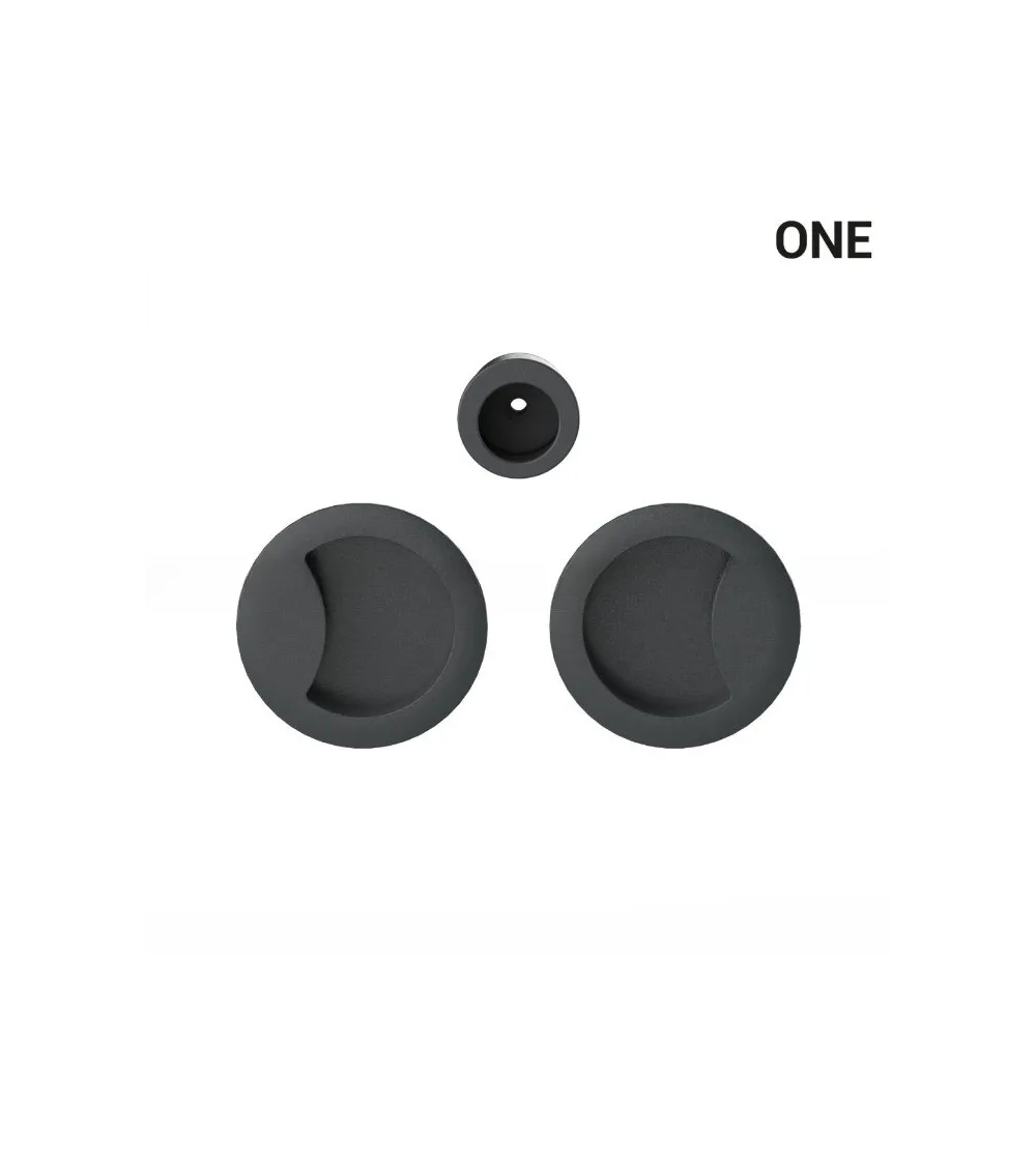 Anthracite-coloured simple flush pull handles for sliding doors, round plate - Colombo Design Mood One - designer handle