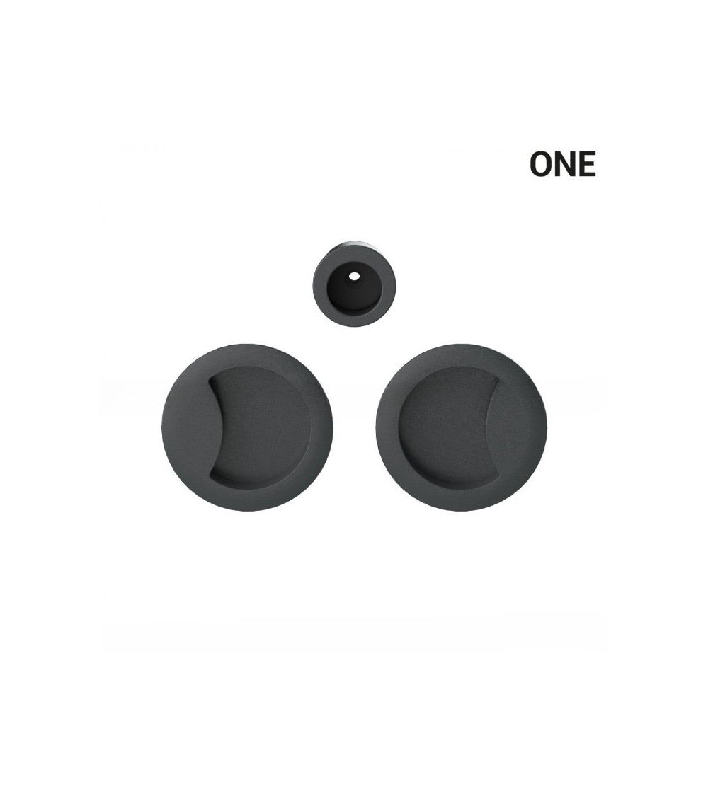 Anthracite-coloured simple flush pull handles for sliding doors, round plate - Colombo Design Mood One - designer handle