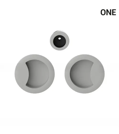 Silver-coloured simple flush pull handles for sliding doors, round plate - Colombo Design Mood One - designer handle