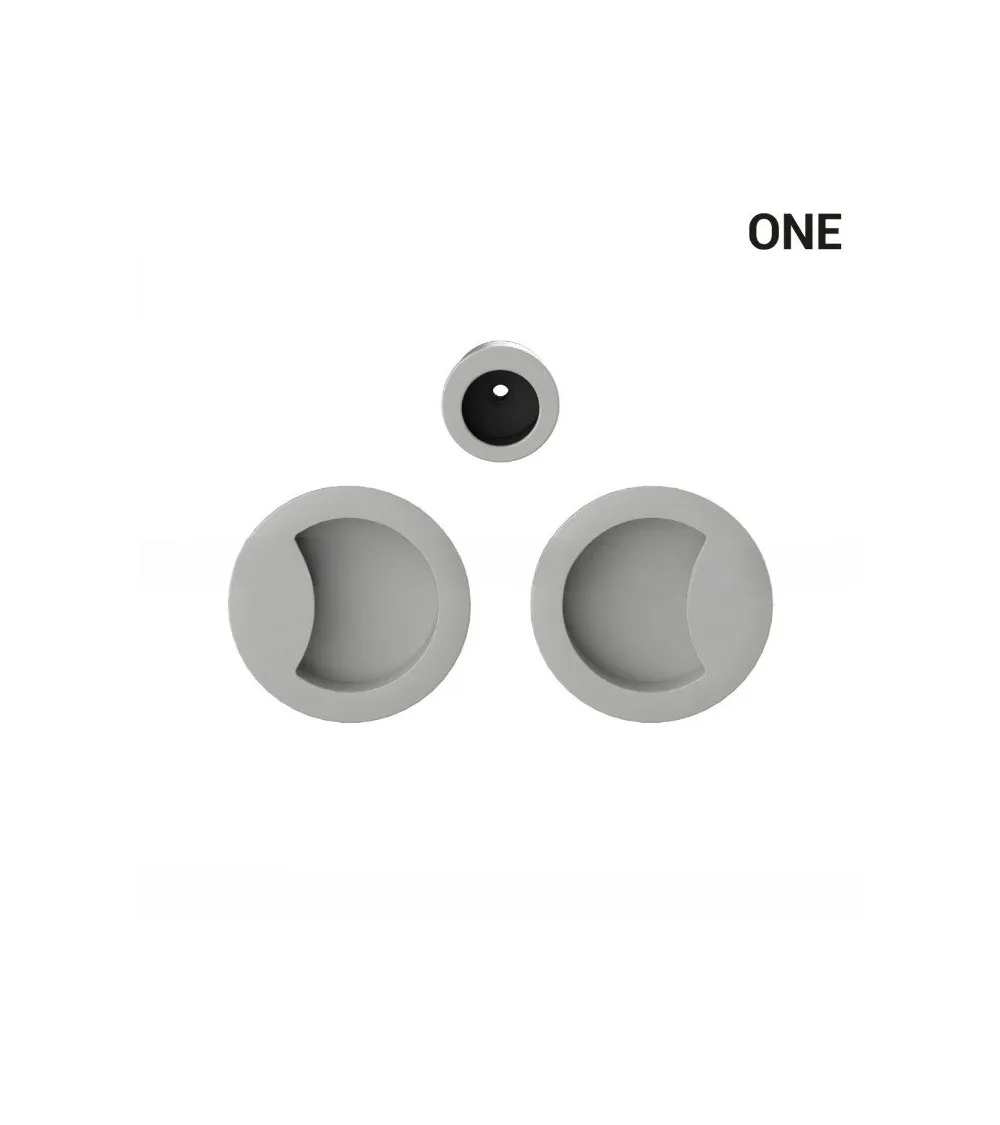Silver-coloured simple flush pull handles for sliding doors, round plate - Colombo Design Mood One - designer handle