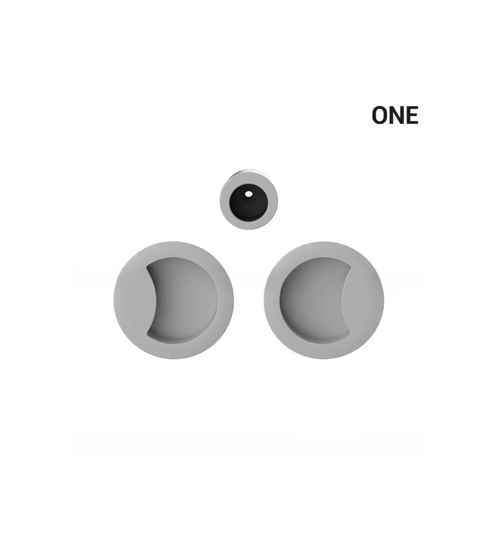 Silver-coloured simple flush pull handles for sliding doors, round plate - Colombo Design Mood One - designer handle