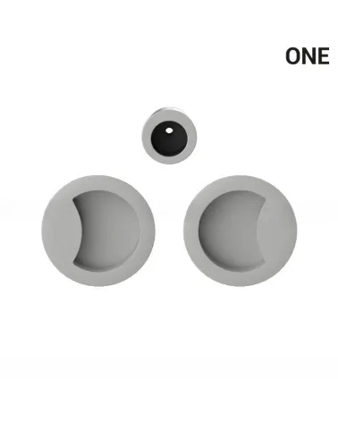 Silver-coloured simple flush pull handles for sliding doors, round plate - Colombo Design Mood One - designer handle