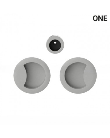 Silver-coloured simple flush pull handles for sliding doors, round plate - Colombo Design Mood One - designer handle