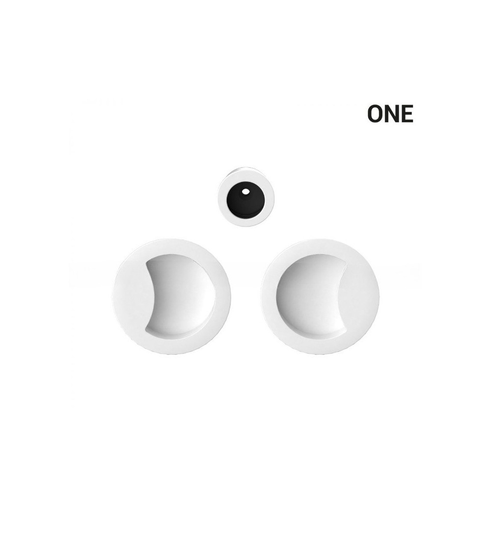 White-coloured simple flush pull handles for sliding doors, round plate - Colombo Design Mood One - designer handle