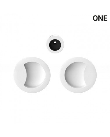 White-coloured simple flush pull handles for sliding doors, round plate - Colombo Design Mood One - designer handle
