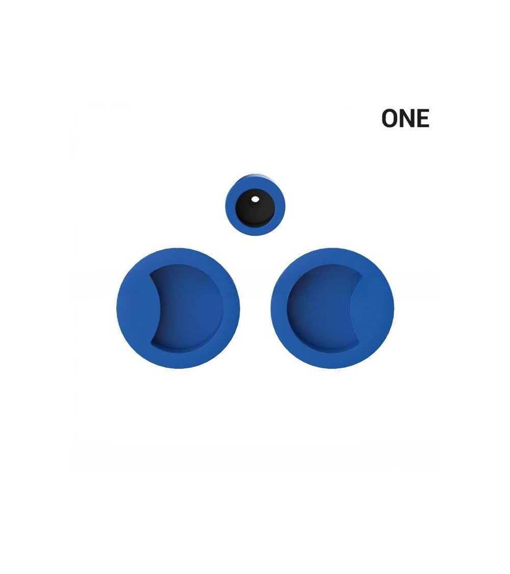 Capri blue-coloured simple flush pull handles for sliding doors, round plate - Colombo Design Mood One - designer handle