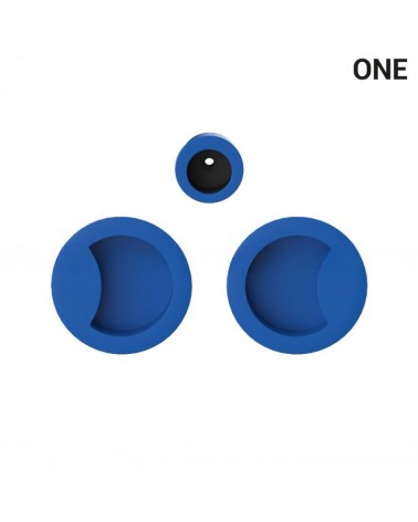 Capri blue-coloured simple flush pull handles for sliding doors, round plate - Colombo Design Mood One - designer handle