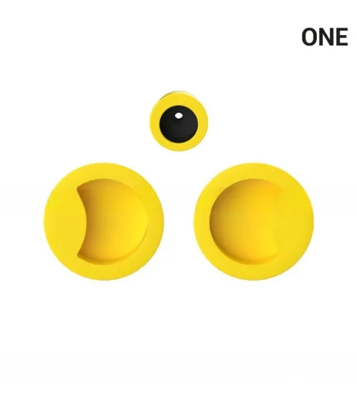 Yellow-coloured simple flush pull handles for sliding doors, round plate - Colombo Design Mood One - designer handle
