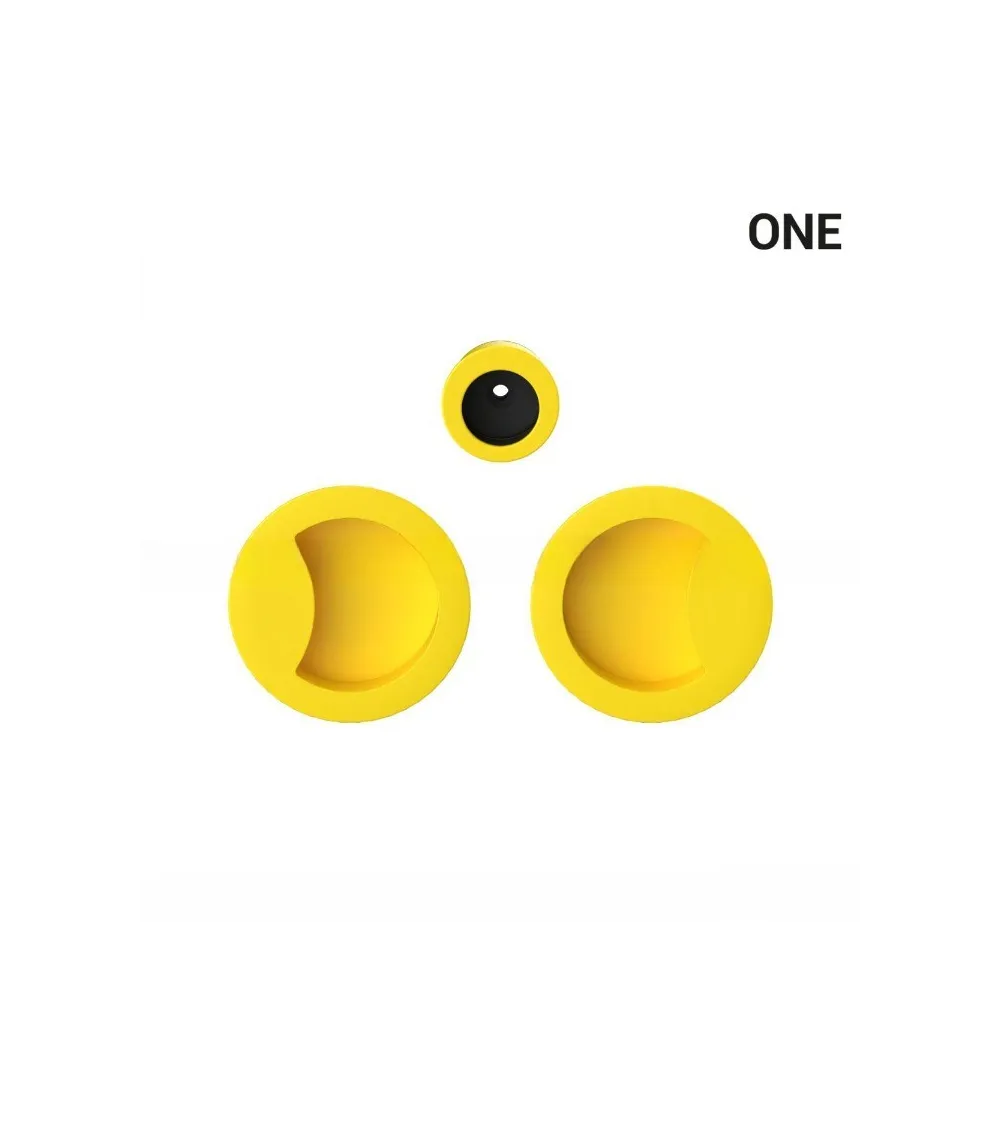 Yellow-coloured simple flush pull handles for sliding doors, round plate - Colombo Design Mood One - designer handle
