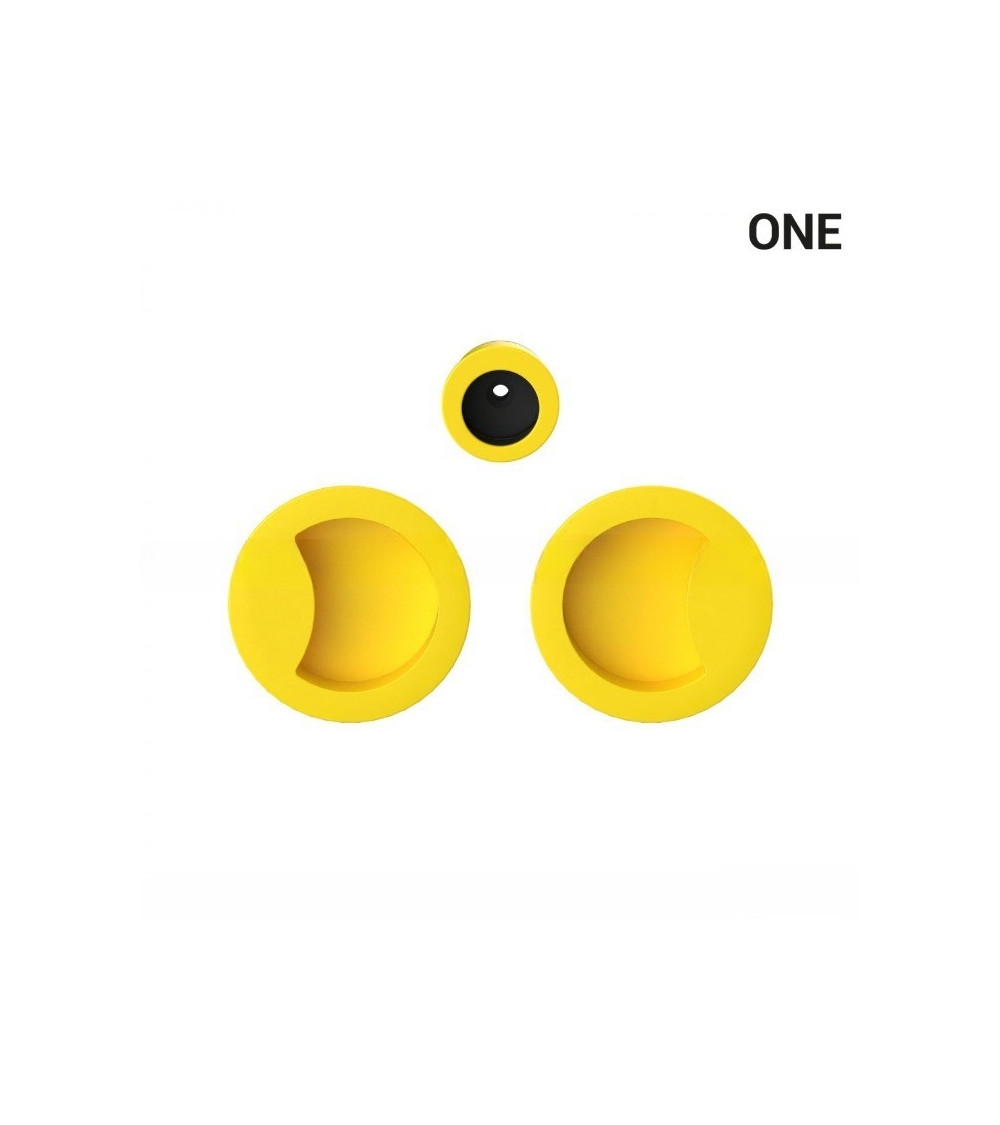 Yellow-coloured simple flush pull handles for sliding doors, round plate - Colombo Design Mood One - designer handle