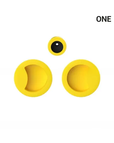 Yellow-coloured simple flush pull handles for sliding doors, round plate - Colombo Design Mood One - designer handle