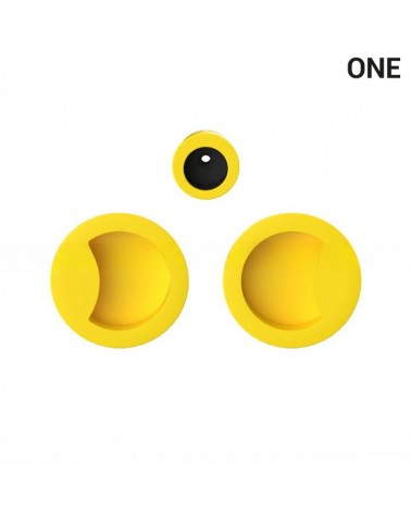 Yellow-coloured simple flush pull handles for sliding doors, round plate - Colombo Design Mood One - designer handle