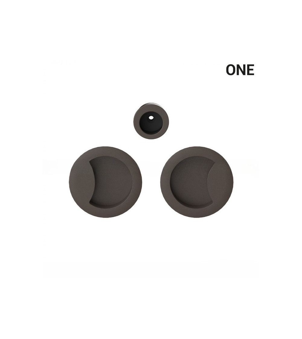 Brown-coloured simple flush pull handles for sliding doors, round plate - Colombo Design Mood One - designer handle