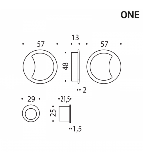 Black-coloured simple flush pull handles for sliding doors, round plate - Colombo Design Mood One - designer handle