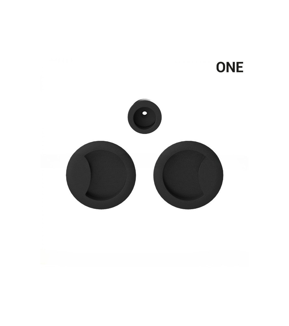Black-coloured simple flush pull handles for sliding doors, round plate - Colombo Design Mood One - designer handle