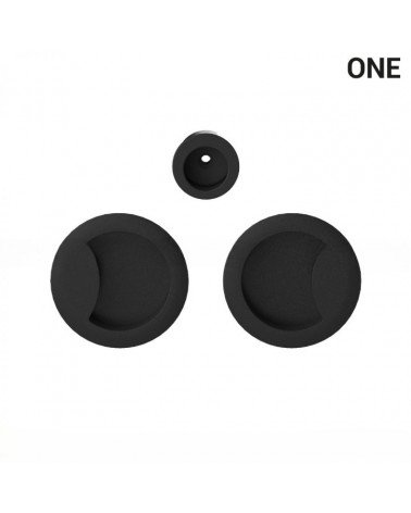 Black-coloured simple flush pull handles for sliding doors, round plate - Colombo Design Mood One - designer handle