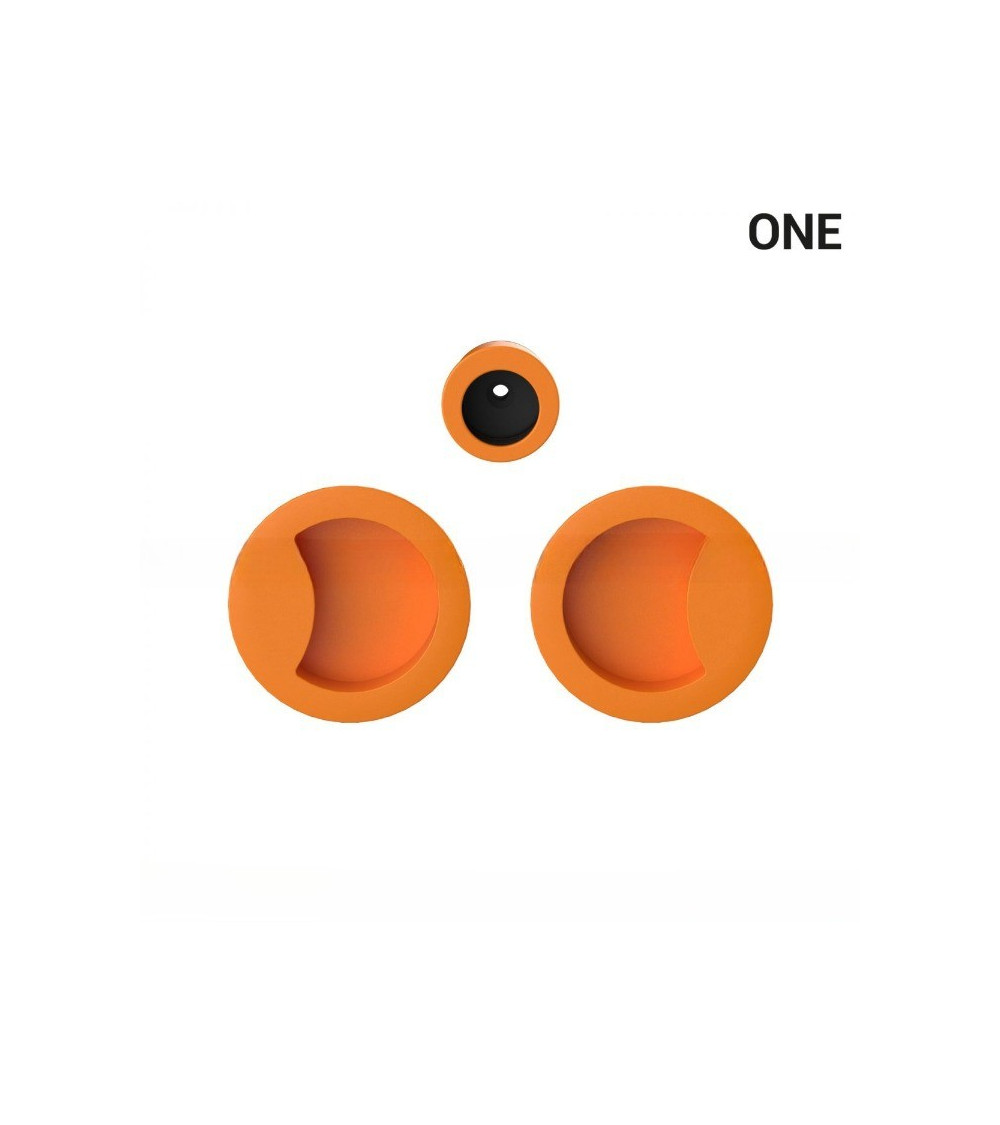 Orange-coloured simple flush pull handles for sliding doors, round plate - Colombo Design Mood One - designer handle