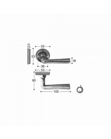 Round industrial door handle in natural brass M18/ R1-DIN-38mm - design handle