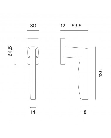 ERBA window handle with dimensions