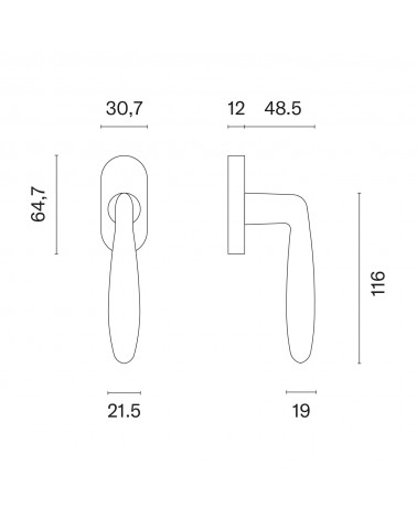 VERBENA window handle with dimensions