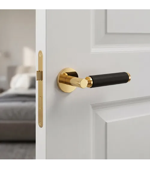 TUPAI 4200/202 round contemporary door handle with leather - designer handle