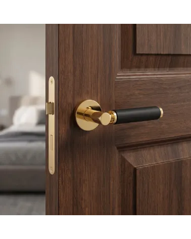 Premium Black and Black Leather Door Handle TUPAI 4200/202 Round - MillaPoignées