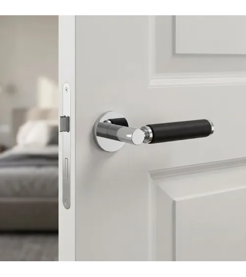 TUPAI 4200/202 round polished chrome door handle with leather - designer handle