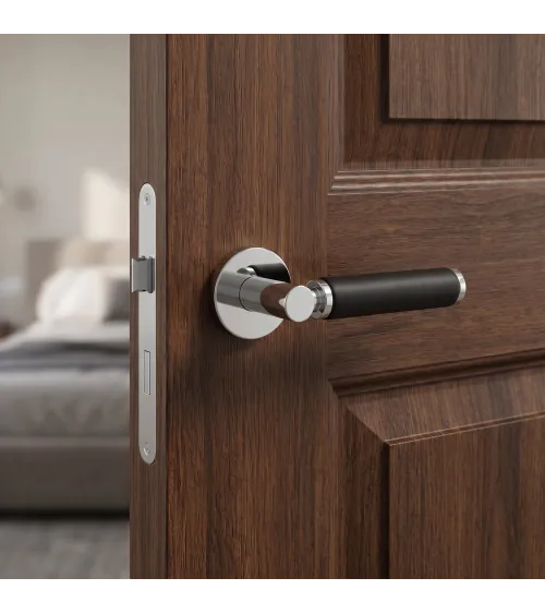 TUPAI 4200/202 round polished chrome door handle with leather - designer handle