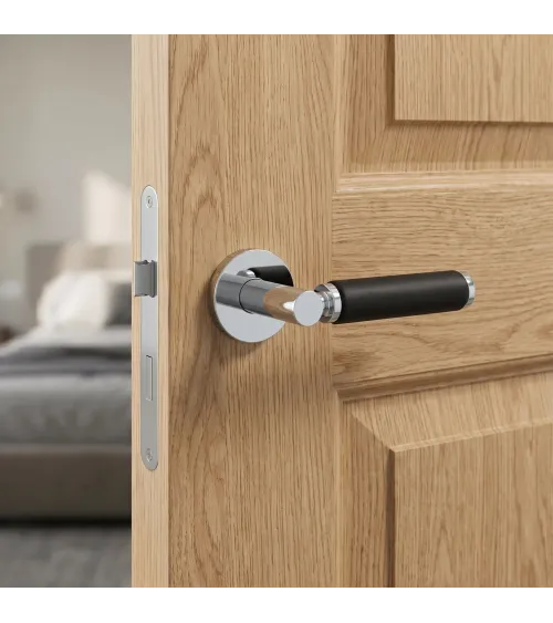 TUPAI 4200/202 round polished chrome door handle with leather - designer handle