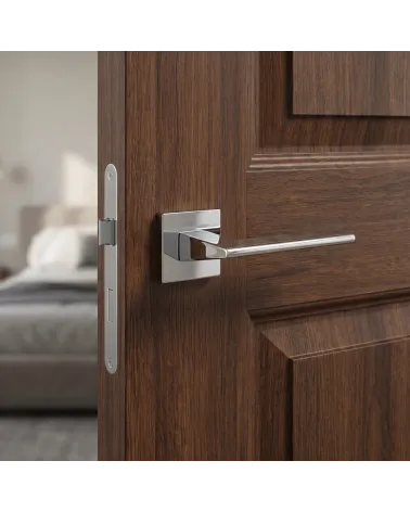 The finest polished chrome interior door handles on square roses
