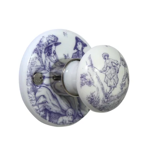 Merigous chrome Toile de Jouy porcelain door handles | MillaPoignees