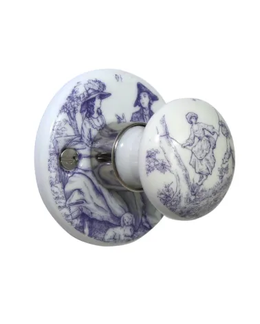 Merigous chrome Toile de Jouy porcelain door handles | MillaPoignees