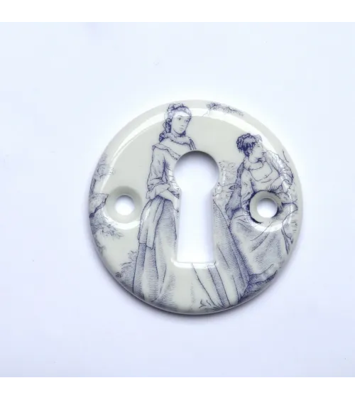 Merigous chrome Toile de Jouy porcelain door handles | MillaPoignees