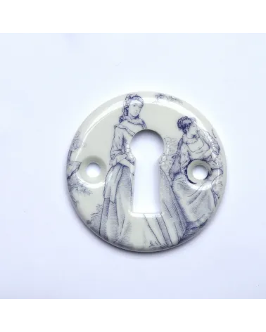 Merigous chrome Toile de Jouy porcelain door handles | MillaPoignees