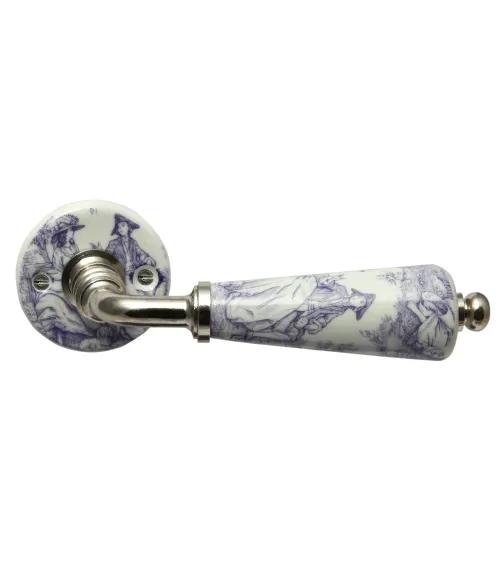 Merigous chrome Toile de Jouy porcelain door handles | MillaPoignees