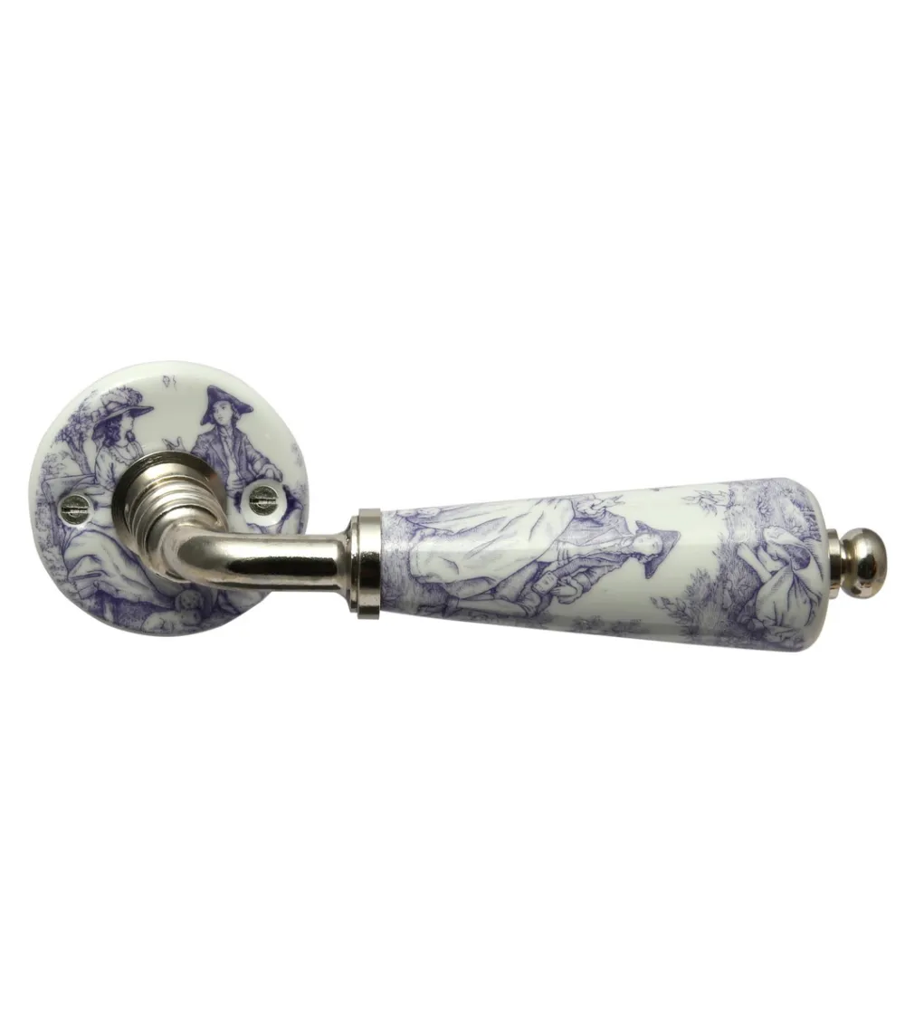 Merigous chrome Toile de Jouy porcelain door handles | MillaPoignees