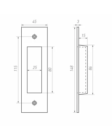 Sliding door handle in bronze Dauby Pure with dimensions