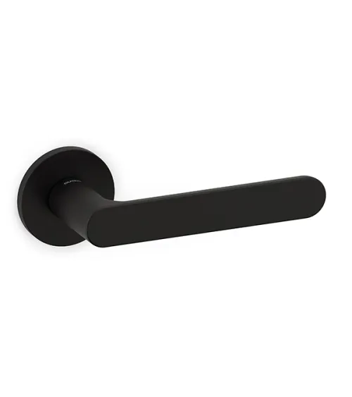 ICONA designer brass lever handle on a round rose | MillaPoignees