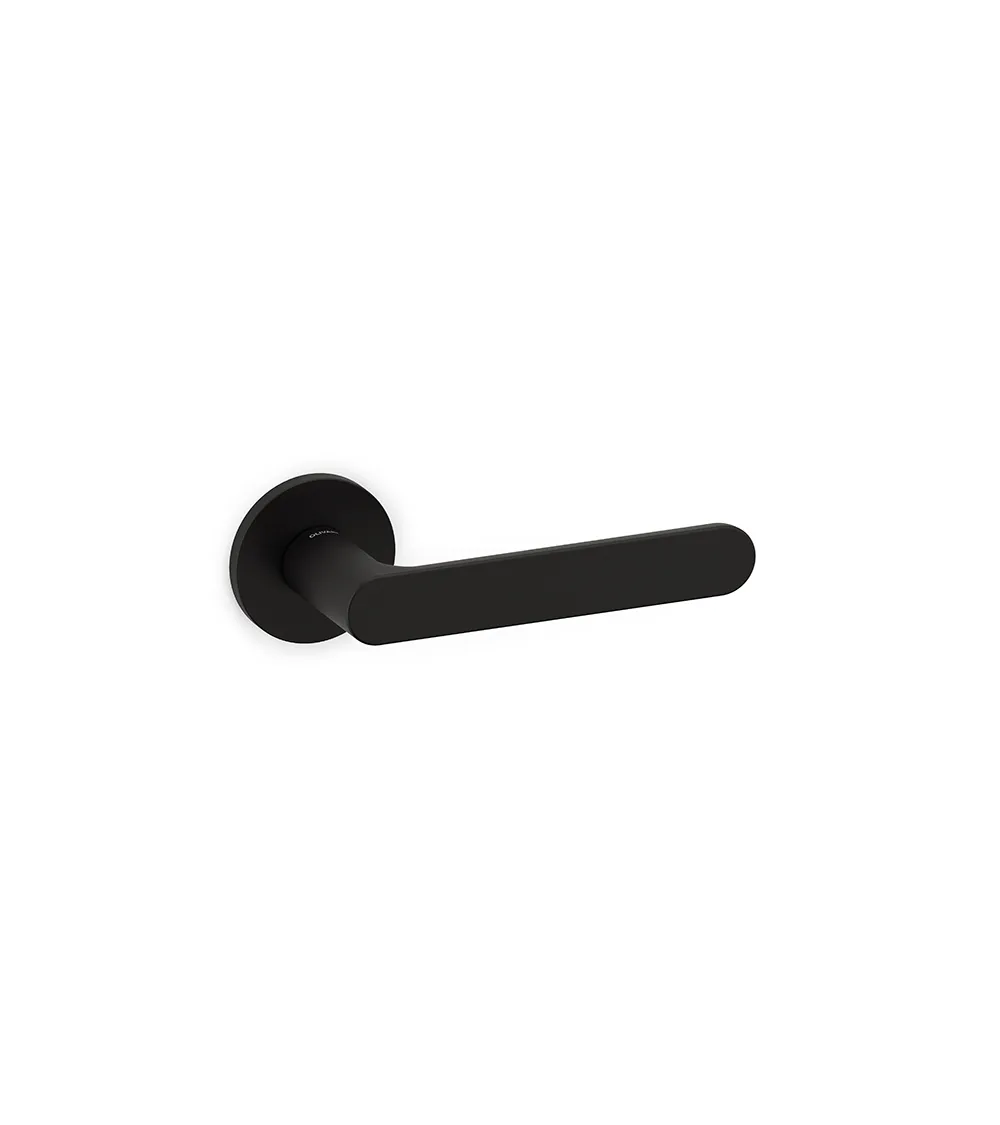 ICONA designer brass lever handle on a round rose | MillaPoignees