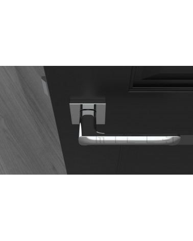 Polished chrome STELLA door handle design handle top view mounted on a door