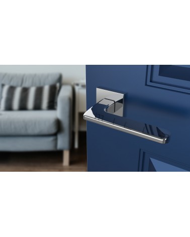 YUKA modern style door handle designer handle angled top view mounted on a door